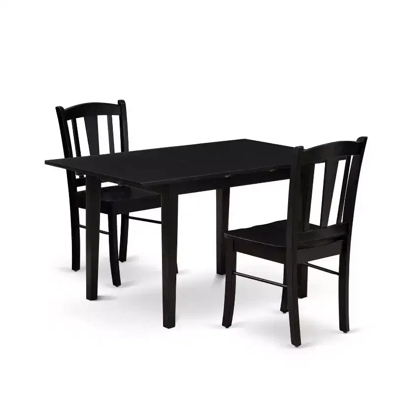 HomeStock 3-Pc Black Finish Rectangular Solid Wood Top with Butterfly Leaf Dining Table Set