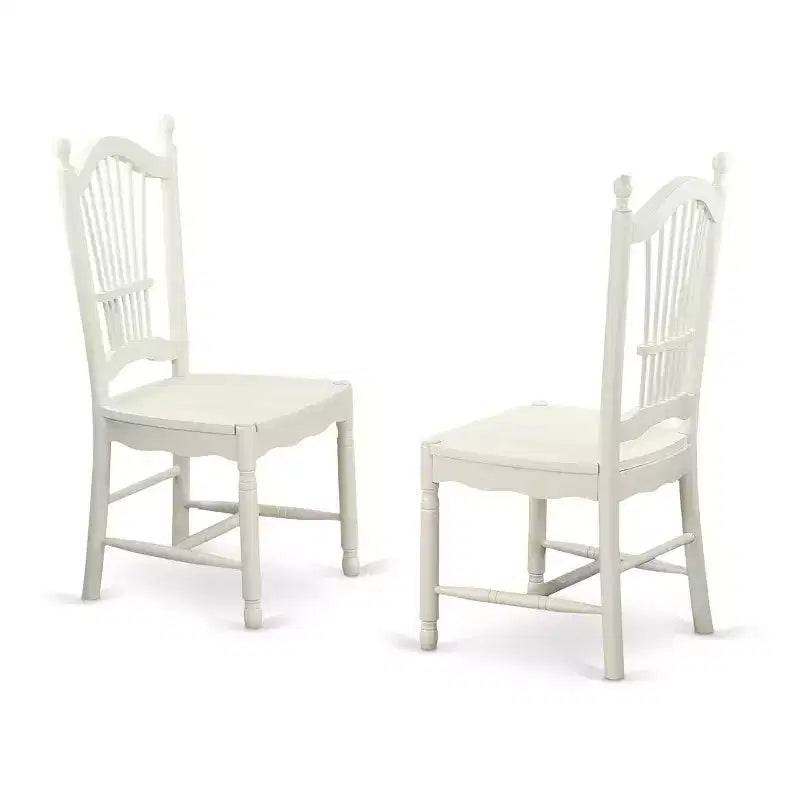 HomeStock Set da pranzo in 5 pezzi, finitura bianco lino, piano in legno massello - Con alette a ribalta - 4 posti