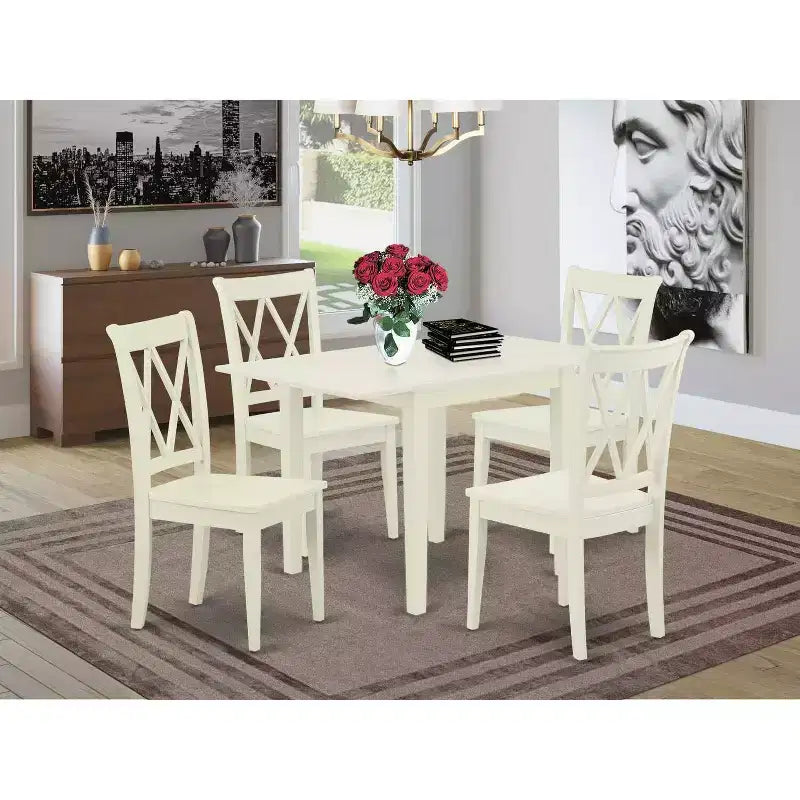 HomeStock Set da Pranzo 5 Pezzi con Top in Legno Massello Finitura Lino Bianco - Posti a Sedere per 4
