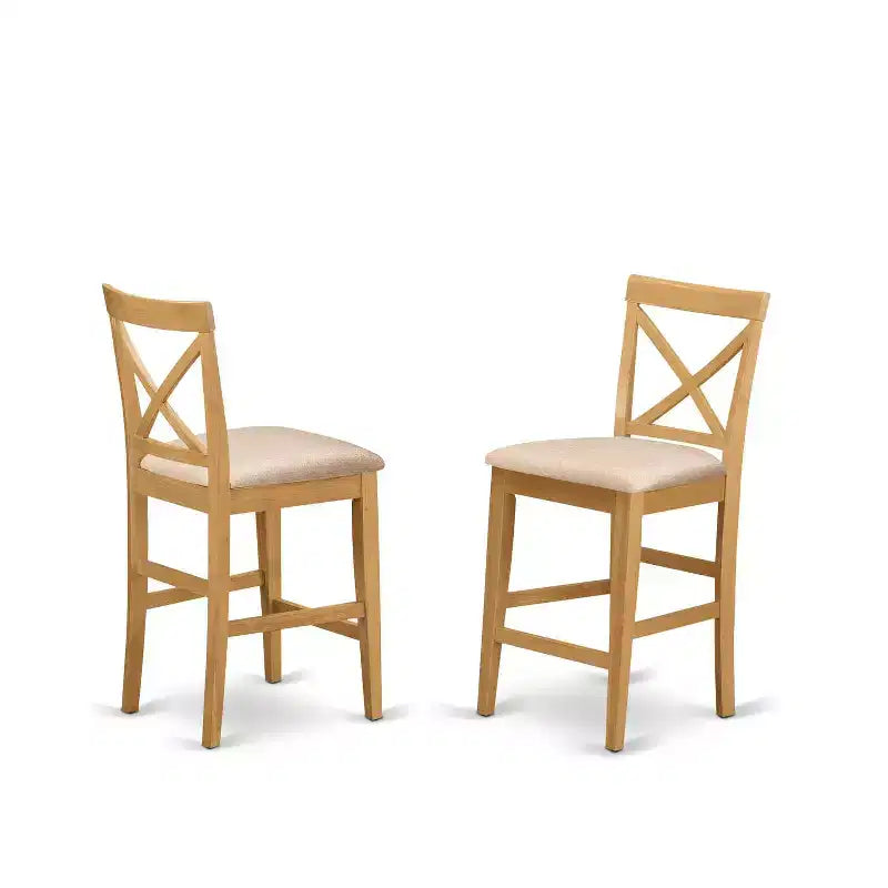 Set da tavolo da pranzo HomeStock a 3 pezzi in legno massello con finitura rovere marrone naturale, altezza bancone