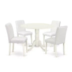 Round Kitchen Table Set 5pc 42 Table w/ Drop Leaves & 4 Parsons Chairs - White PU Leather