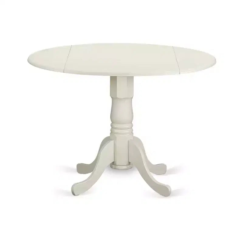 Set Tavolo da Cucina Rotondo 5pz, Tavolo 42" con Alette a Scomparsa e 4 Sedie Parsons - Pelle PU Bianca