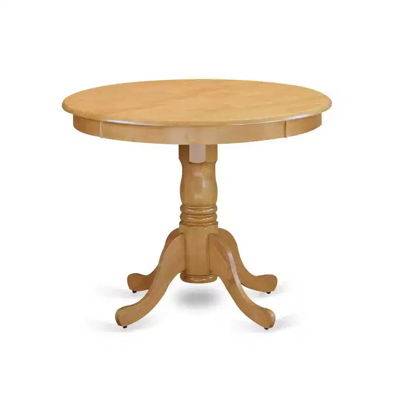 Tavolo da pranzo rotondo a 5 pezzi in legno massello con finitura in rovere naturale e 4 sedie con