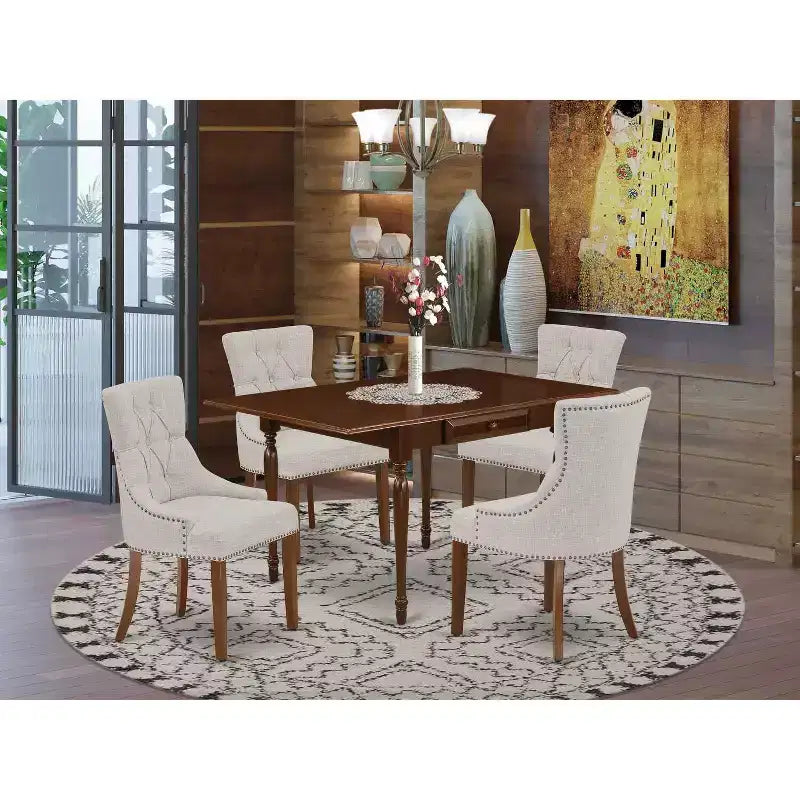 HomeStock Set da Pranzo Rettangolare da 5 Pezzi con Piano in Legno Massello Finitura Mogano con Ribalte - Posti a Sedere per 4