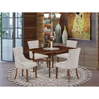HomeStock Set da Pranzo Rettangolare da 5 Pezzi con Piano in Legno Massello Finitura Mogano con Ribalte - Posti a Sedere per 4