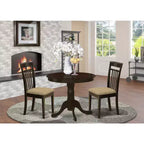 Set Tavolo da Pranzo Cucina - Sedie in Legno - Tavolo Finitura Cappuccino - Sedile in Lino - Tavolo Piccolo Rotondo