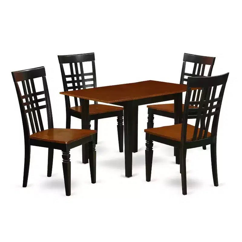 5-Piece Black and Cherry Finish Solid Wood Top - Dining Room Set - Seats 4