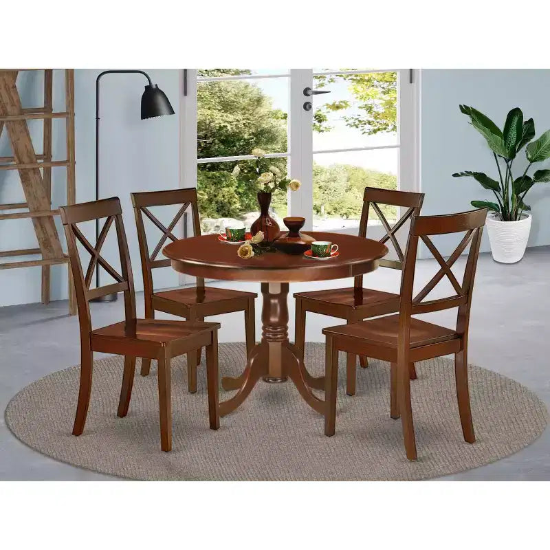 Set da pranzo vittoriano per 4 persone - Tavolo rotondo da 42 pollici e 4 sedie - Mobili per sala da pranzo con finitura in mogano