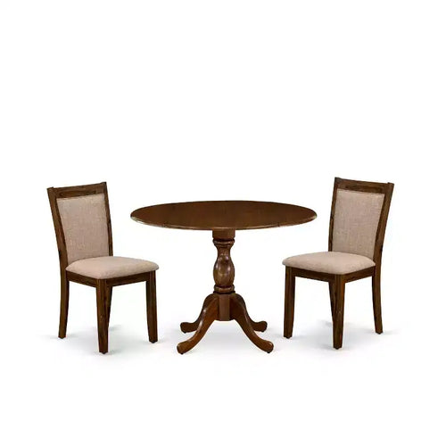 3-Piece Antique Walnut Solid Wood Top - Upholstered Dining Room Set - Seats-4