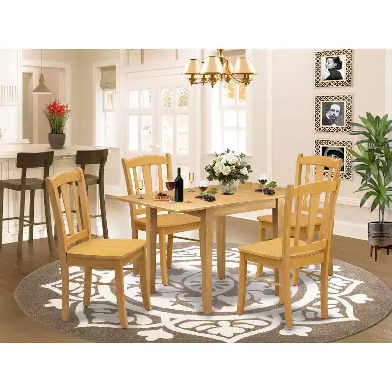 HomeStock Set da Pranzo 5 Pezzi con Piano in Legno Massello Finitura Rovere Naturale - Posti a Sedere per 4