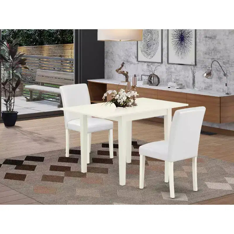 Set Tavolo da Pranzo a 3 Pezzi in Legno Massello con Finitura Lino Bianco