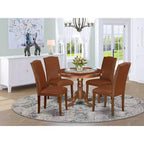 Set da pranzo rotondo 5 pezzi - Tavolo da 42 pollici e 4 sedie Parsons - Similpelle marrone - Stile medievale
