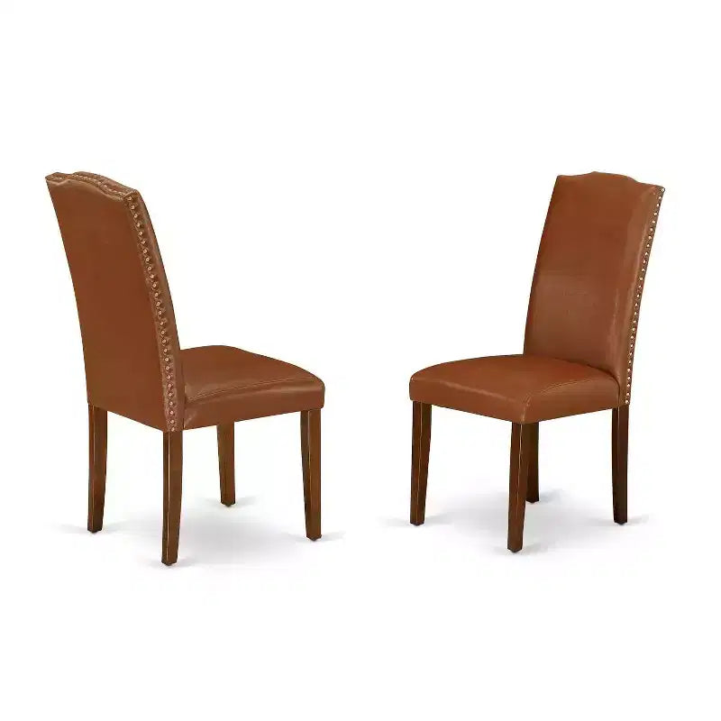 Set da pranzo rotondo 5 pezzi - Tavolo da 42 pollici e 4 sedie Parsons - Similpelle marrone - Stile medievale