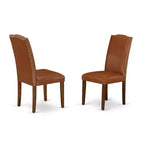 Set da pranzo rotondo 5 pezzi - Tavolo da 42 pollici e 4 sedie Parsons - Similpelle marrone - Stile medievale