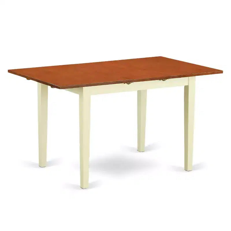 HomeStock Set Sala da Pranzo 5 Pezzi, Top in Legno Massello Finitura Bianco Lino, Rettangolare, Imbottito con Allunga a Farfalla - 4 Posti