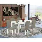 HomeStock Tavolo da Pranzo Rettangolare in Legno Massello con Finitura Lino Bianco a 7 Pezzi con 6 Sedie Parson