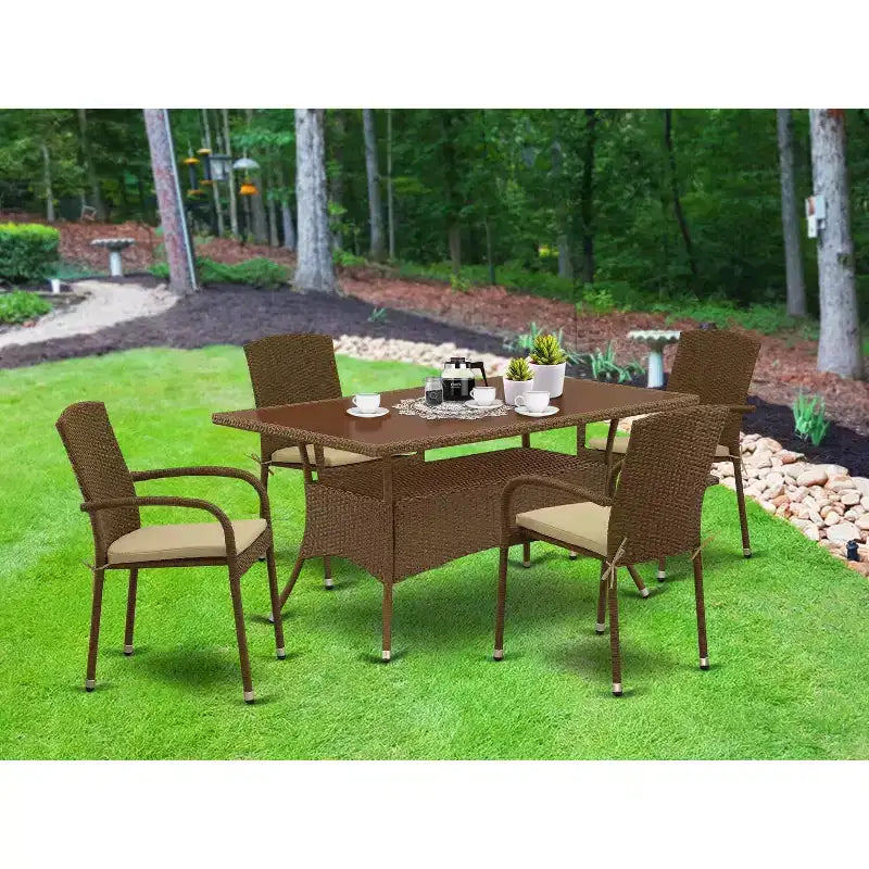 HomeStock Set tavolo da pranzo 5 pezzi con ripiano in legno massello finitura rovere naturale e 4 sedie