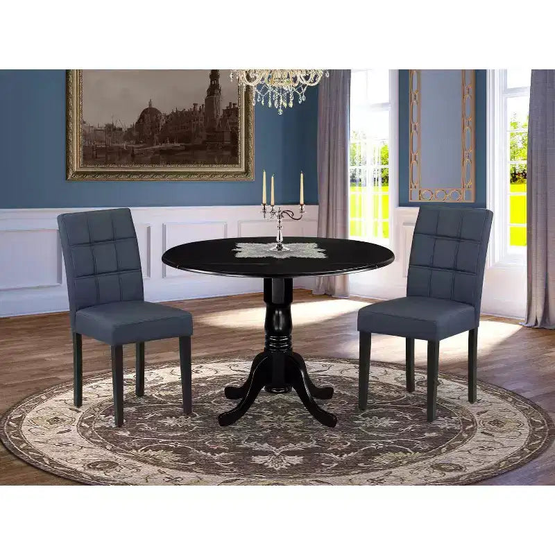 Set da tavolo rotondo da pranzo con 2 sedie - Set tavolo da cucina, nero e blu navy