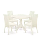 HomeStock 5-Piece Round Linen White Finish Solid Wood Top Dining table with 4 Chairs