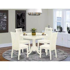 HomeStock Tavolo da pranzo rotondo da 5 pezzi con piano in legno massello finitura bianca in lino e 4 sedie