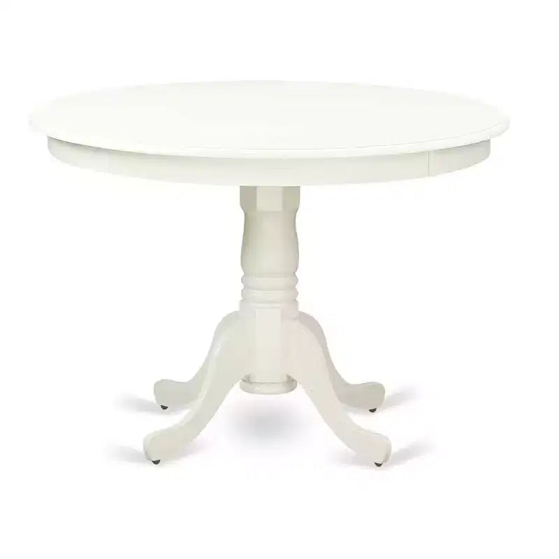 HomeStock Tavolo da pranzo rotondo da 5 pezzi con piano in legno massello finitura bianca in lino e 4 sedie