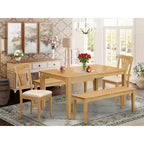 HomeStock Set Sala da Pranzo 5 Pezzi Tavolo Rettangolare con Finitura Rovere Naturale e Piano in Legno Massello, 2 Panche, 2 Sedie