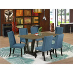 HomeStock Set da pranzo 7 pezzi, tavolo con piano in legno massello con finitura anticata Jacobean e 6 sedie Parson