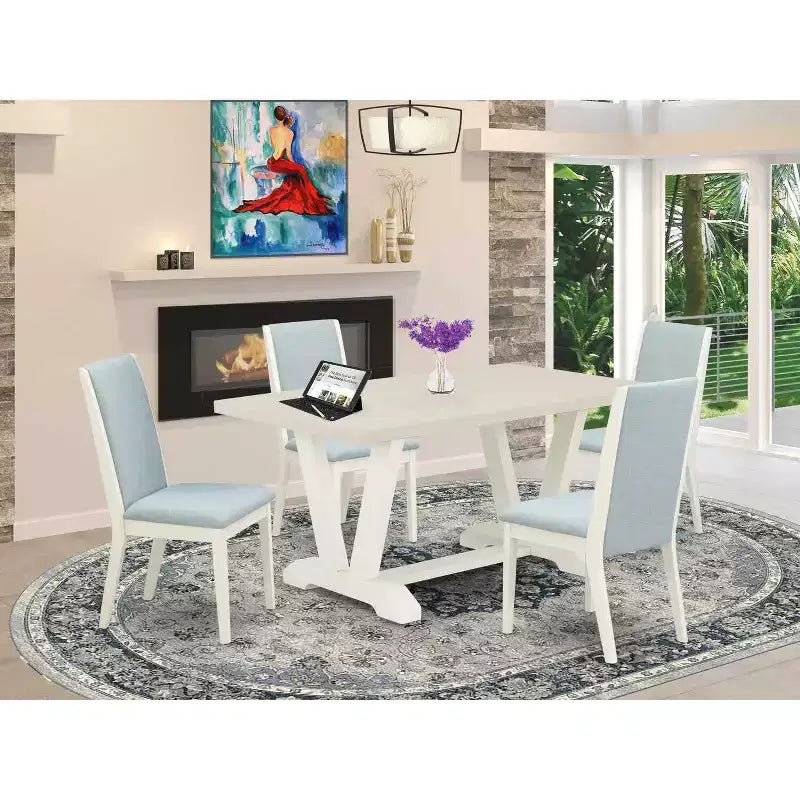 Tavolo da pranzo HomeStock 5 pezzi con piano in legno massello finitura rovere naturale e 4 sedie Parson