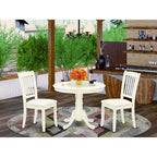 HomeStock Set da Pranzo Rotondo in Legno Massello Finitura Bianco Lino, 3 Pezzi, 4 Posti