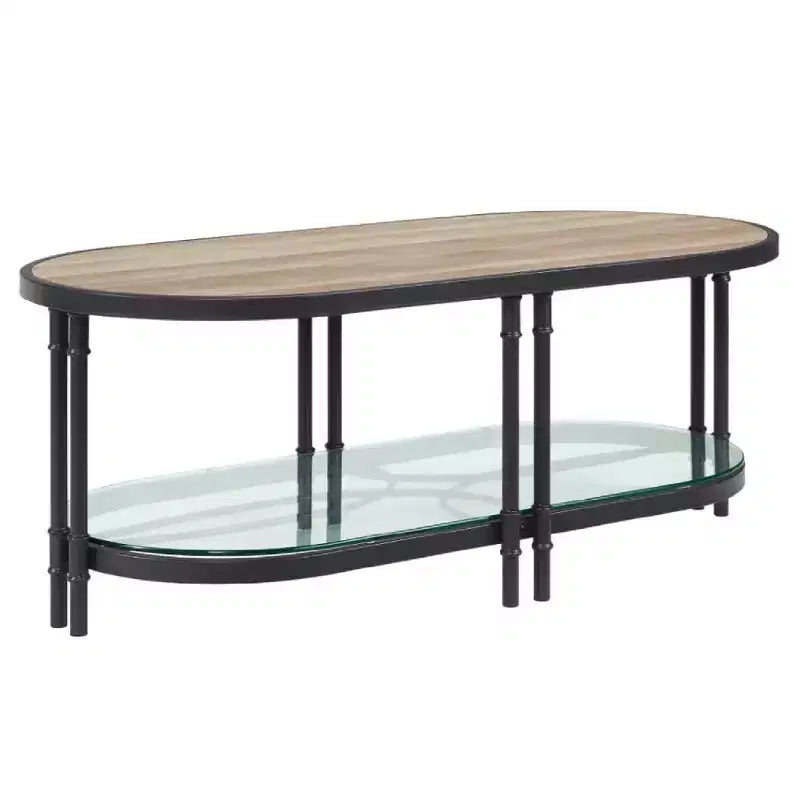 Royal Hampton 47 Inch Wood Coffee Table, Oblong, Industrial Design, Oak