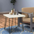 Royal Hampton Marble Top End Table With Flower Motif Engraved Angular Wood Feet, Silver