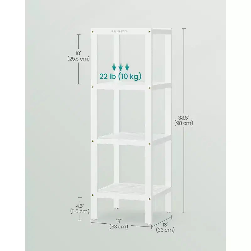 Scaffale a 4 ripiani in bambù, mobile portaoggetti alto 98 cm, ingombro salvaspazio 33x33 cm, 4 ripiani regolabili, per bagno, cucina, balcone