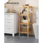 Scaffale a 4 ripiani in bambù, mobile portaoggetti alto 98 cm, ingombro salvaspazio 33x33 cm, 4 ripiani regolabili, per bagno, cucina, balcone