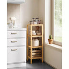 Scaffale a 4 ripiani in bambù, mobile portaoggetti alto 98 cm, ingombro salvaspazio 33x33 cm, 4 ripiani regolabili, per bagno, cucina, balcone