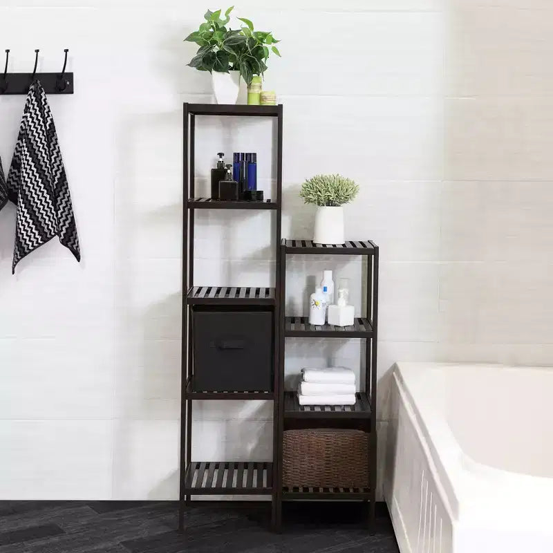 Scaffale a 4 ripiani in bambù, mobile portaoggetti alto 98 cm, ingombro salvaspazio 33x33 cm, 4 ripiani regolabili, per bagno, cucina, balcone