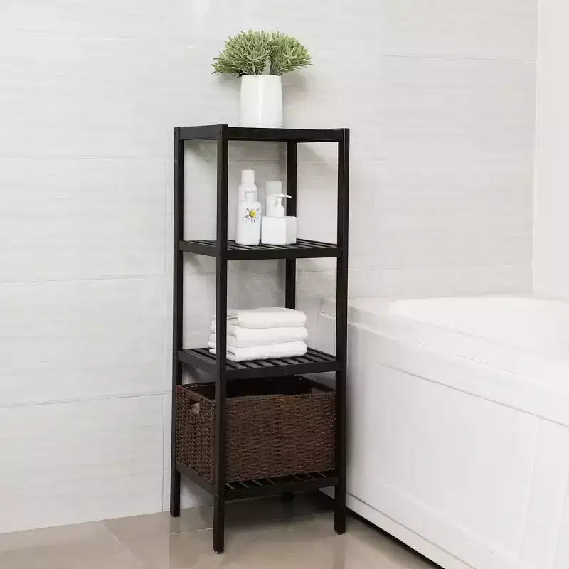 4-Tier Bamboo Shelving Unit, 38.6 Tall Storage Rack, Space-Saving 13x13 Inch Footprint, 4 Adjustable Shelves, for Bathroom, Kitchen, Balcony