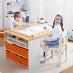 4 in 1 Kids Art Table and Chair Set,Toddler Craft Large Storage Desk with Portable Art Supply Organizer, Drawing Desk, Kids Activity and Study Table