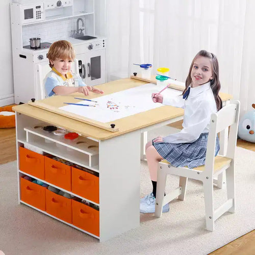 4 in 1 Kids Art Table and Chair Set,Toddler Craft Large Storage Desk with Portable Art Supply Organizer, Drawing Desk, Kids Activity and Study Table