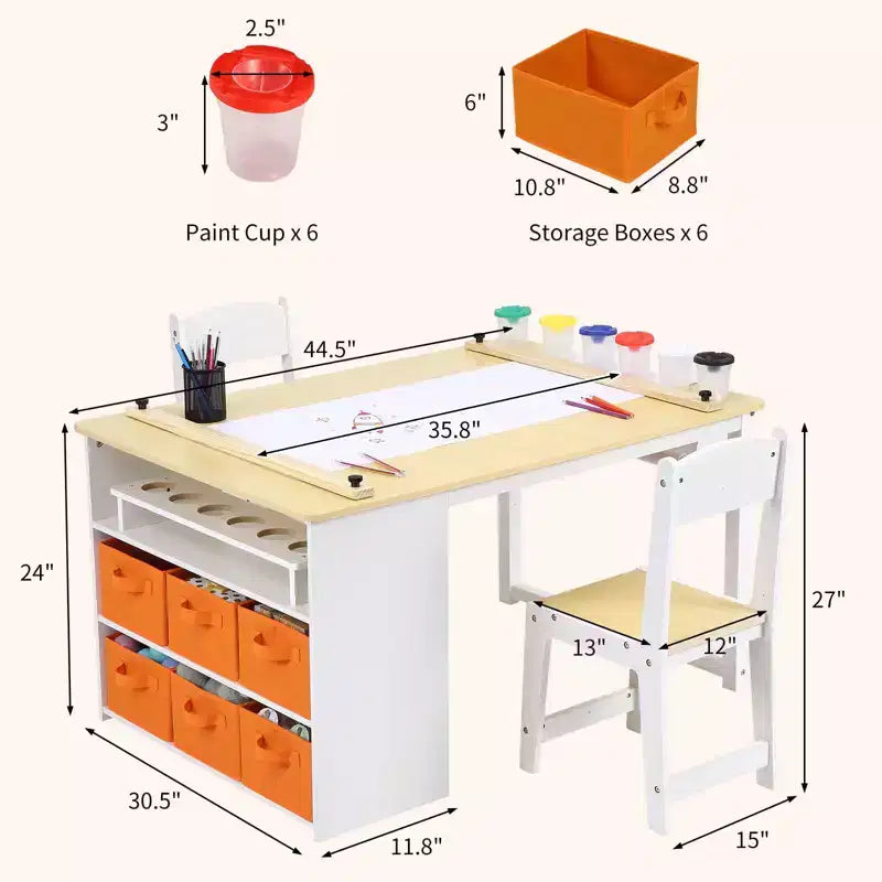 Tavolo e Sedia da Disegno per Bambini 4 in 1, Scrivania Artigianale per Bambini con Ampio Spazio per l'Organizzazione e Organizer Portatile per Materiali Artistici, Tavolo da Disegno, Attività e Studio per Bambini
