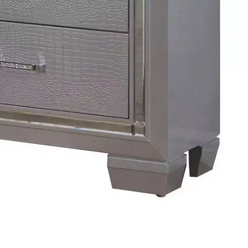 Comodino a 2 cassetti Royal Hampton in legno con dettagli a rilievo in trama, grigio