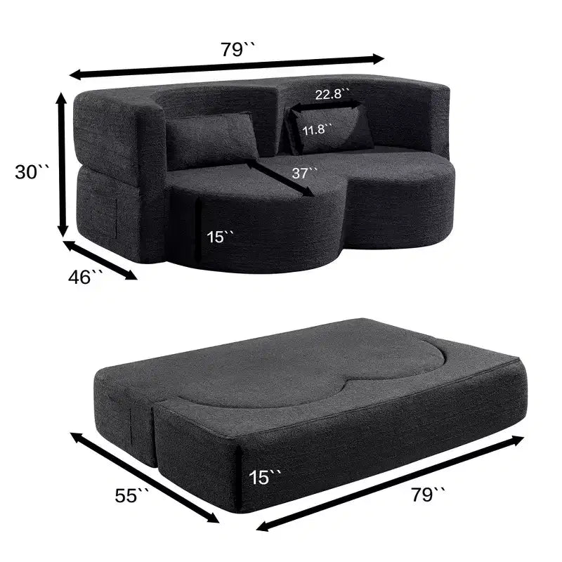 Divanetto trasformabile 2 in 1 Okak moderno e pieghevole con memory foam, comodo divano letto futon per soggiorno, appartamento