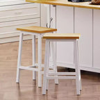 EHMKNP Sgabelli alti da bancone da 65 cm con poggiapiedi, sedile in legno e struttura in metallo nero, sgabelli da cucina rustici per sala da pranzo, pub o caffetteria