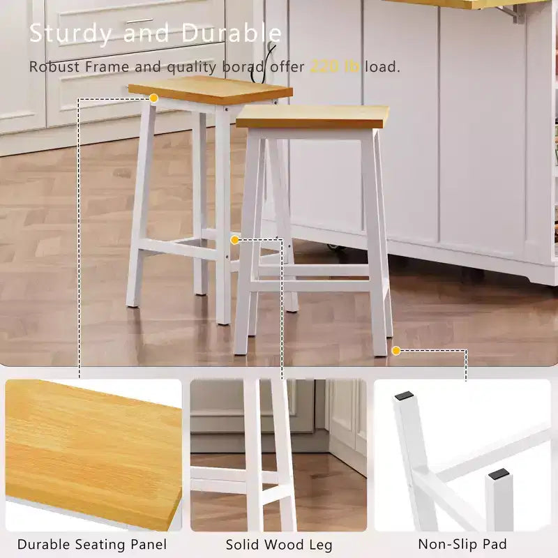 EHMKNP Sgabelli alti da bancone da 65 cm con poggiapiedi, sedile in legno e struttura in metallo nero, sgabelli da cucina rustici per sala da pranzo, pub o caffetteria
