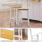 EHMKNP Sgabelli alti da bancone da 65 cm con poggiapiedi, sedile in legno e struttura in metallo nero, sgabelli da cucina rustici per sala da pranzo, pub o caffetteria