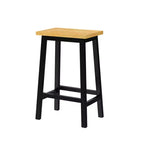 EHMKNP Sgabelli alti da bancone da 65 cm con poggiapiedi, sedile in legno e struttura in metallo nero, sgabelli da cucina rustici per sala da pranzo, pub o caffetteria