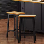 EHMKNP Sgabelli alti da bancone da 65 cm con poggiapiedi, sedile in legno e struttura in metallo nero, sgabelli da cucina rustici per sala da pranzo, pub o caffetteria