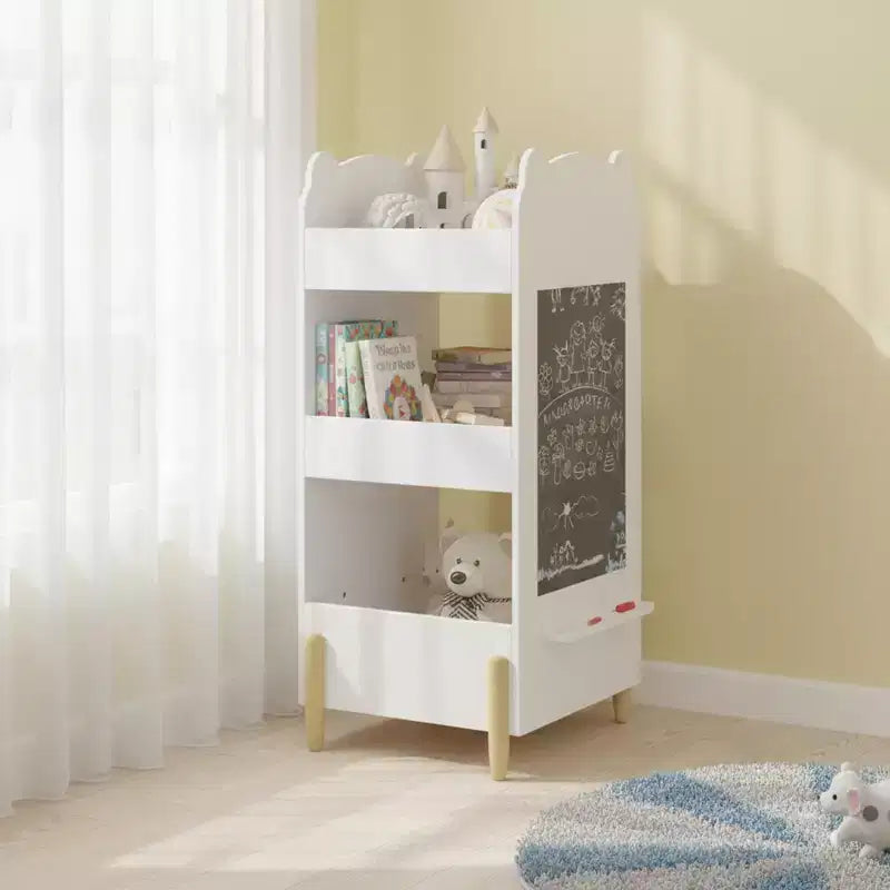 Libreria per bambini in legno a forma di orso Homy Casa con lavagna laterale e 3 ripiani aperti, bianca
