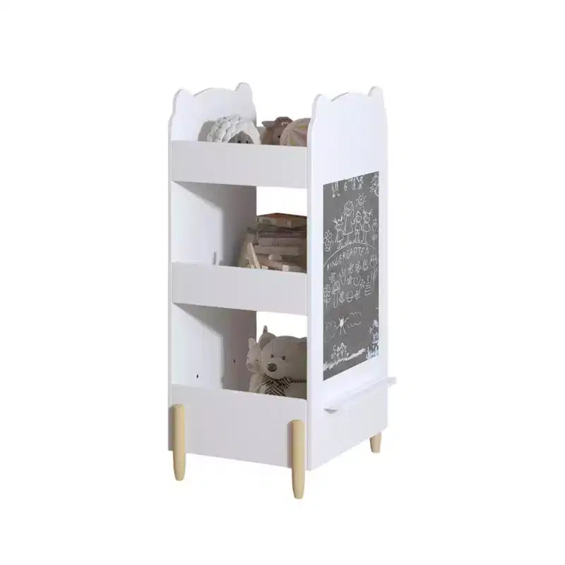 Libreria per bambini in legno a forma di orso Homy Casa con lavagna laterale e 3 ripiani aperti, bianca
