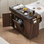 Isola da cucina Pexfix con mobiletto per pattumiera Carrello da cucina con anta a ribalta, portaspezie, portasciugamani e cassetto con ripiano regolabile, noce