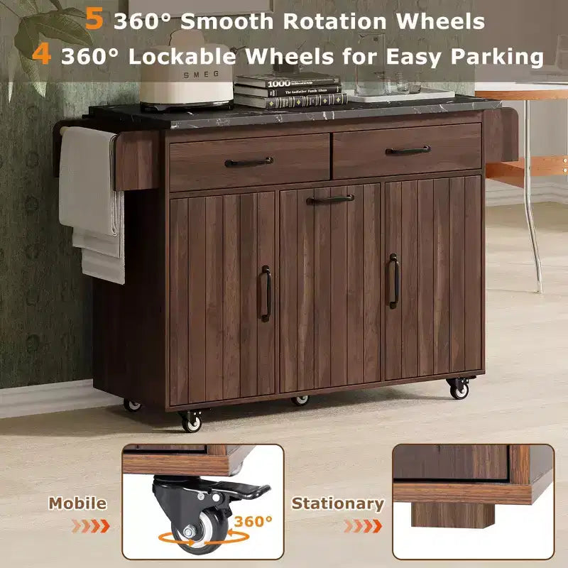 Isola da cucina Pexfix con mobiletto per pattumiera Carrello da cucina con anta a ribalta, portaspezie, portasciugamani e cassetto con ripiano regolabile, noce